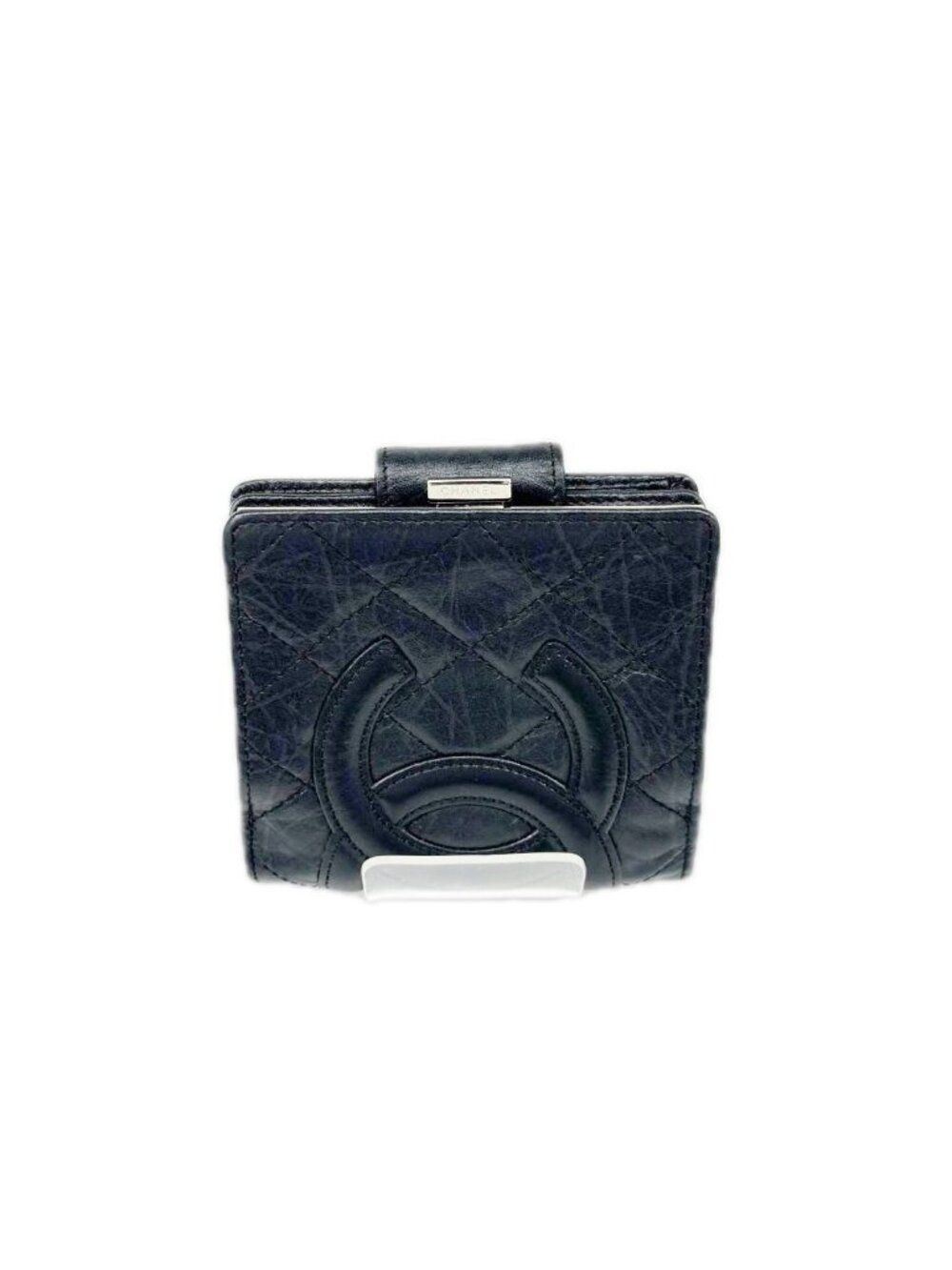 Chanel Bifold Wallet Cambon Line CC Logo Stained Black